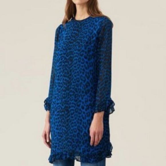 Ganni Carnivora Leopard Love for Leopard Mini Dress Blue Black Size 6 Medium - Picture 1 of 11